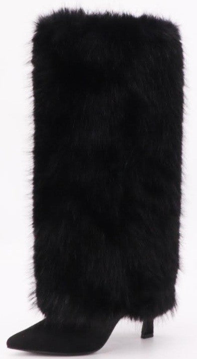 Black Faux Fur High Heel Boots