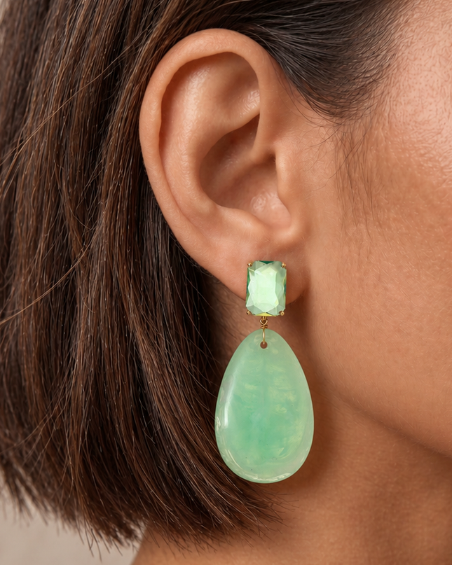 Mint Stone Crystal Drop Earrings