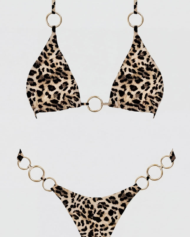 Brown Leopard Leopard Ring Bikini Set