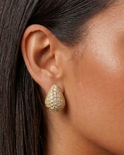 Gold Gold Dipped Cz Pave Wide Tear Drop Earrings