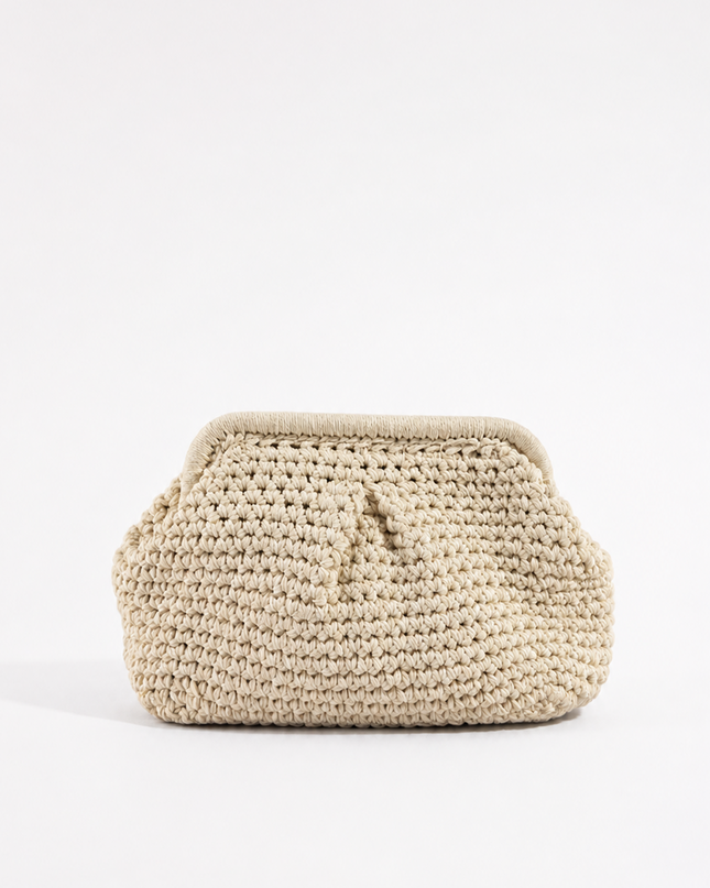 Ivory Crochet Knit Pouch Bag