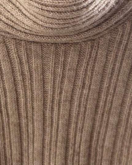 Taupe Beige Oversized Ribbed Off Shoulder Sweater