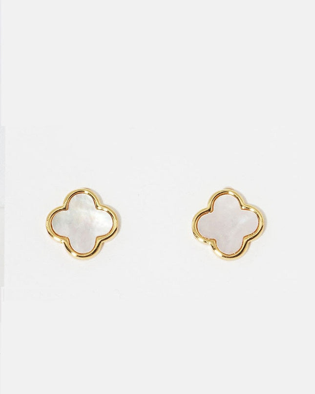 White Gold Dipped Clover Stud Earrings