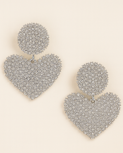 Silver Heart Rhinestone Earrings