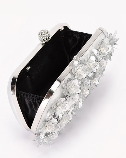 Silver Pearl & Petal Evening Clutch