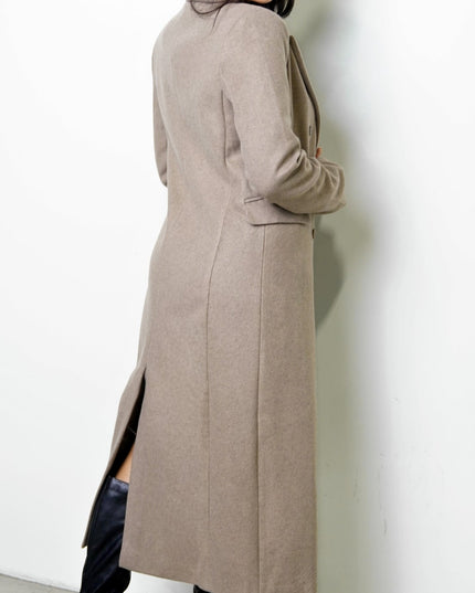 Mocha Double-Breasted Longline Notch Collar Coat