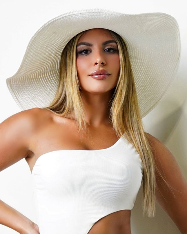 White Oversized Brim Beach Hat