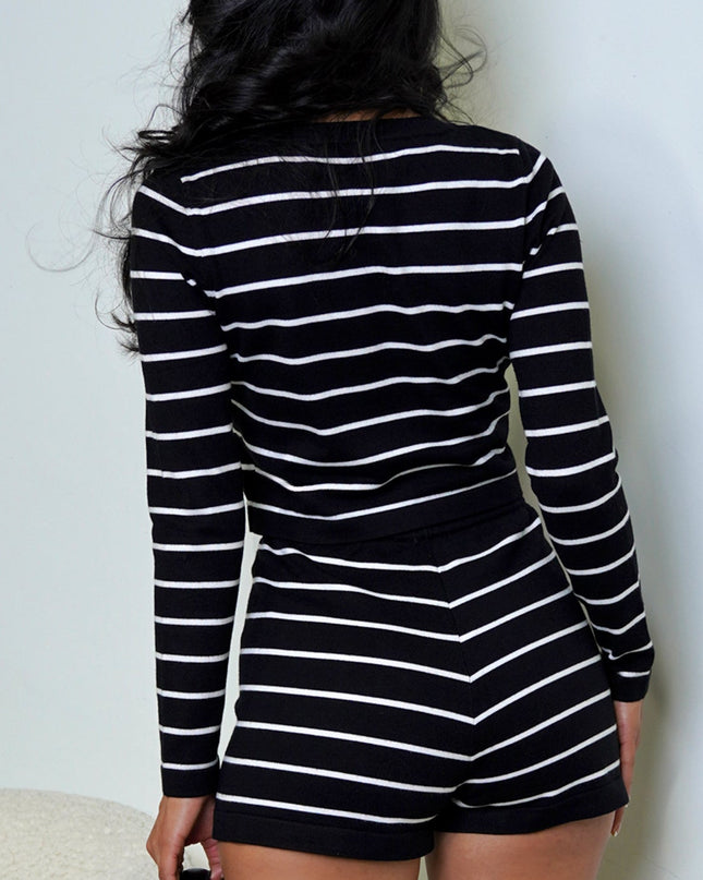 Stripe Button Down Cardigan Shorts Set