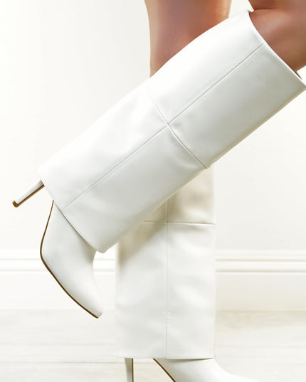 White Overlay Knee Boots