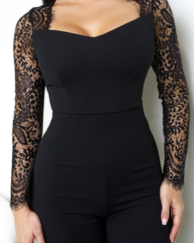 Black Lace Long Sleeve Jumpsuit