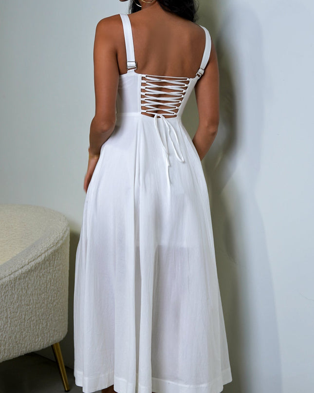 Off White Bustier Lace Up Midi Dress