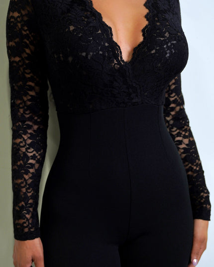 Black Lace Long Sleeve Jumpsuit
