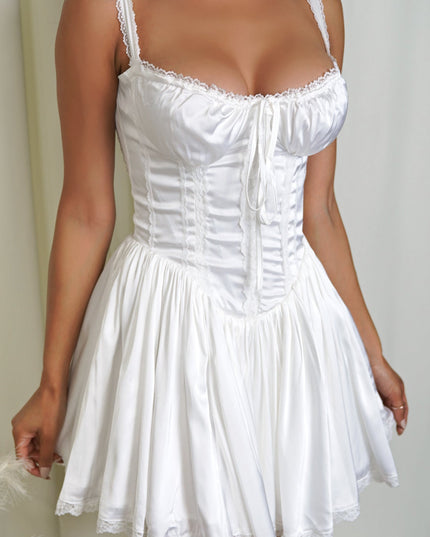 White Satin Corset A-Line Mini Dress