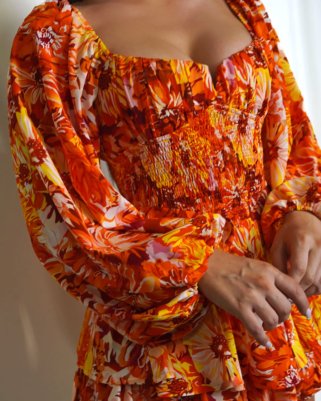 Orange Multi Color Floral Print Romper