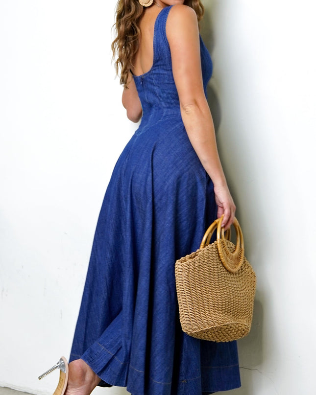 Blue Denim Maxi Dress