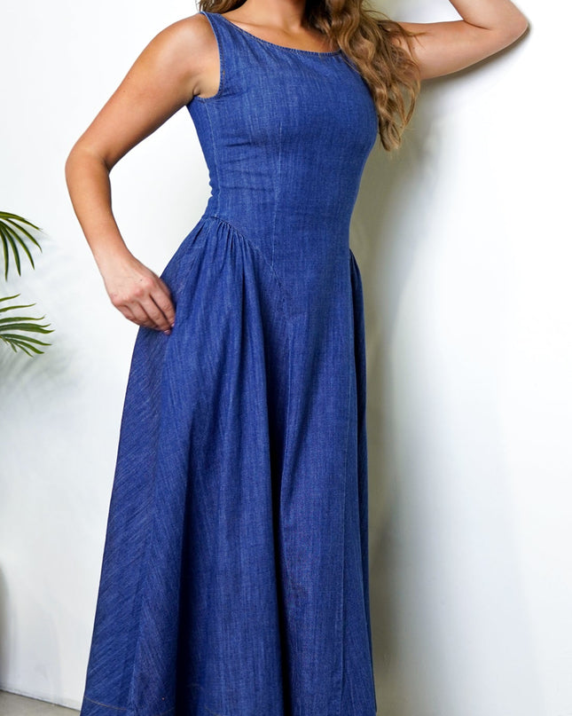 Blue Denim Maxi Dress