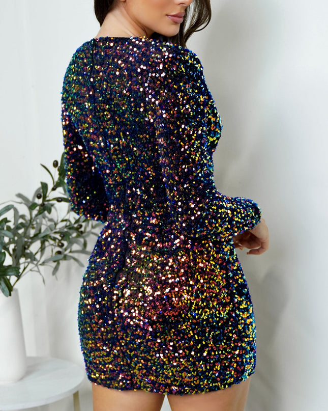 Navy Multi Color Sequin Mini Dress