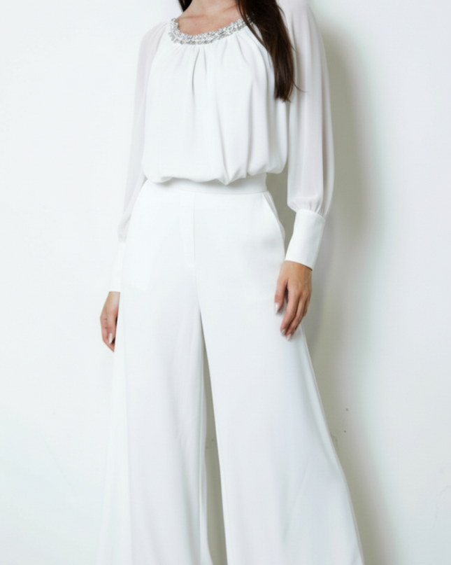 White Beaded Sheer Blouse