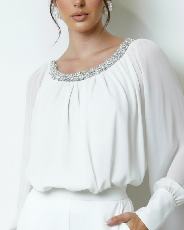 White Beaded Sheer Blouse