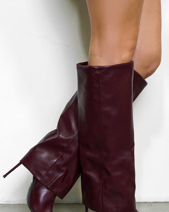 Burgundy Toe Overlay High Heel Boots