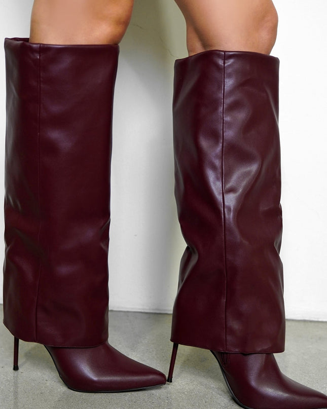 Burgundy Toe Overlay High Heel Boots