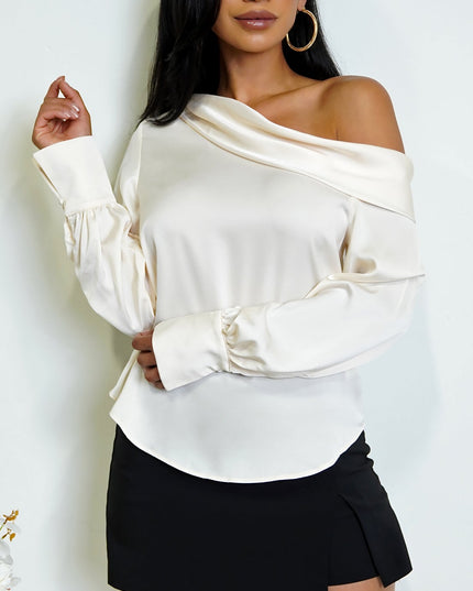 Cream One Shoulder Satin Top