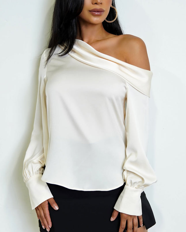Cream One Shoulder Satin Top