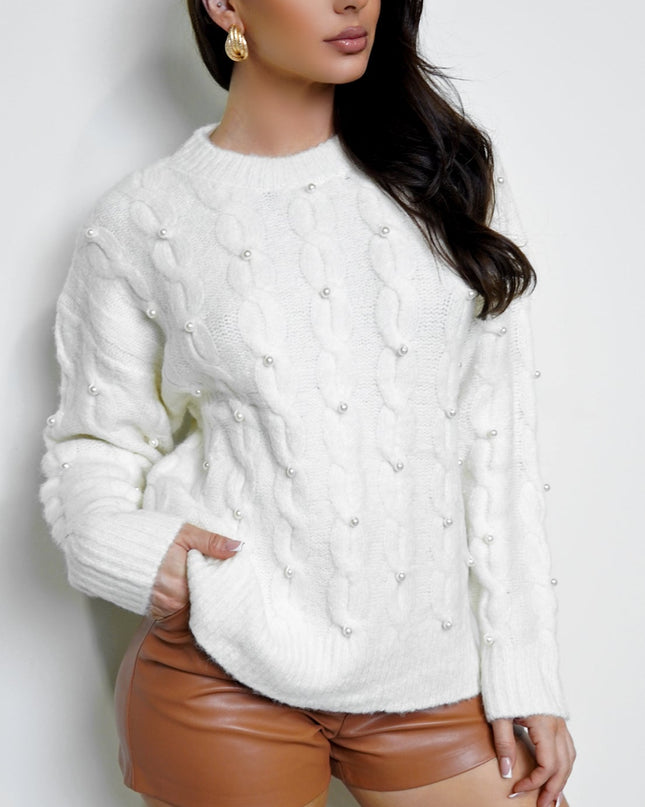 Cream Pearl Cable Detail Sweater Top