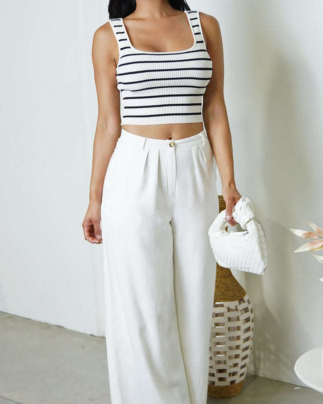 White Linen Wide Pants