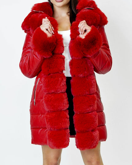 Red PU Puffer Fur Jacket