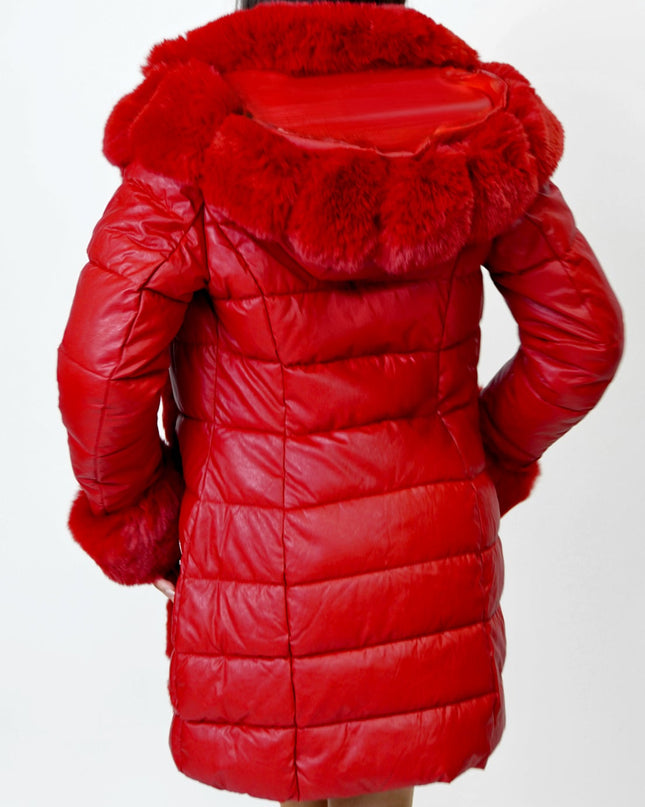Red PU Puffer Fur Jacket