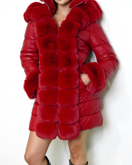 Red PU Puffer Fur Jacket