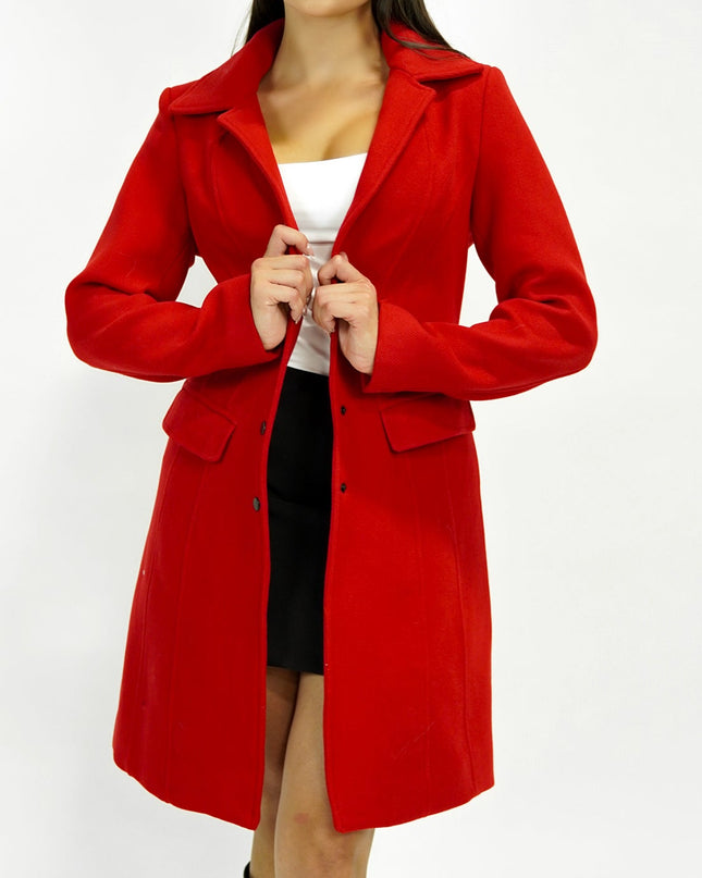 Red Tailored Front Button Peacoat