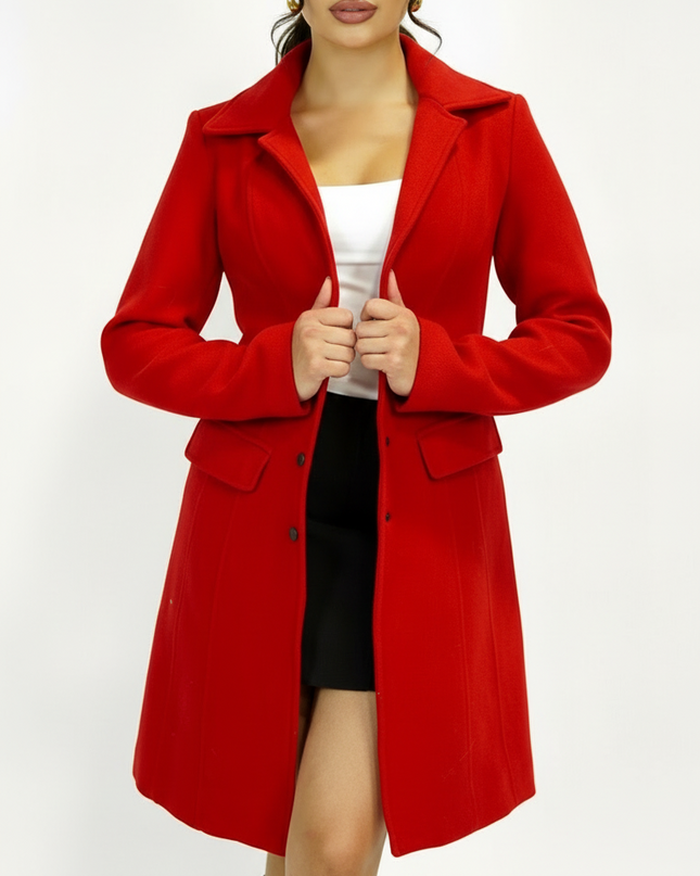 Red Tailored Front Button Peacoat
