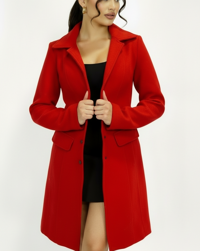 Red Tailored Front Button Peacoat