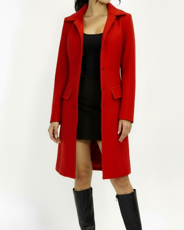 Red Tailored Front Button Peacoat