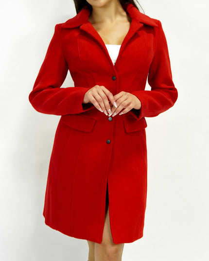 Red Tailored Front Button Peacoat