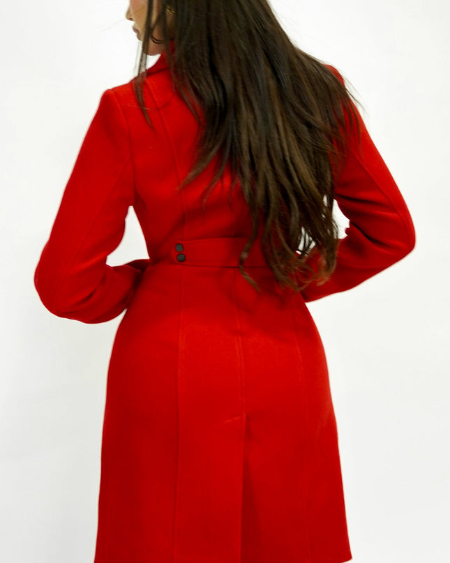 Red Tailored Front Button Peacoat