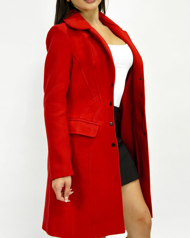 Red Tailored Front Button Peacoat