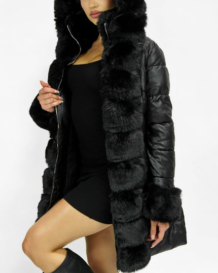 Black PU Puffer Fur Jacket
