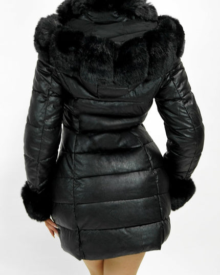 Black PU Puffer Fur Jacket