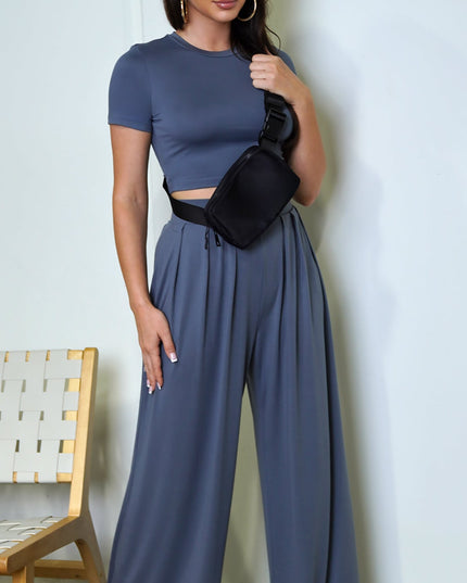 Blue Wide Leg Pants Set