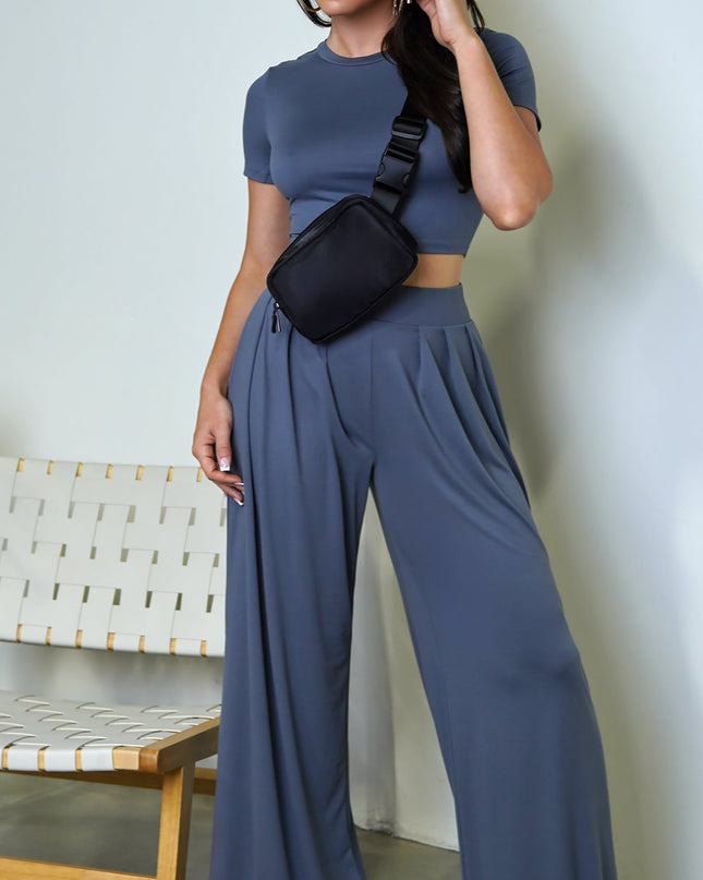 Blue Wide Leg Pants Set
