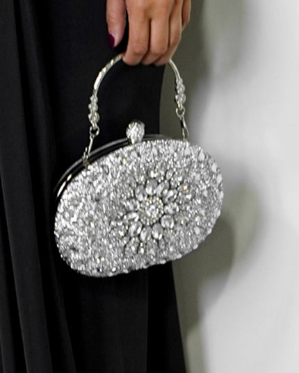 Silver Crystal Clutch Bag