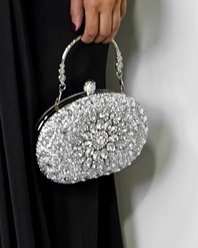 Silver Crystal Clutch Bag