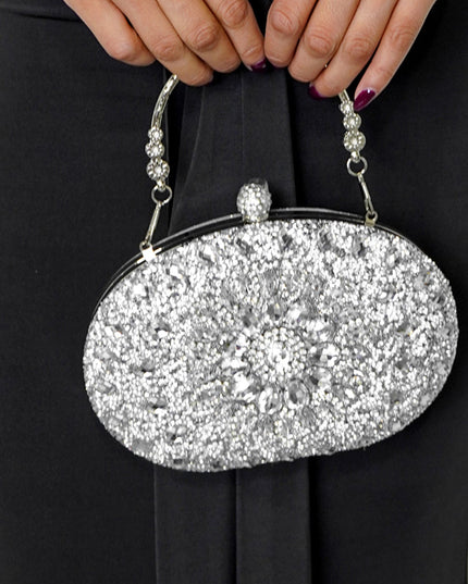 Silver Crystal Clutch Bag