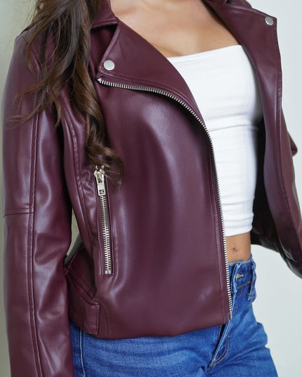 Burgundy PU Leather Jacket