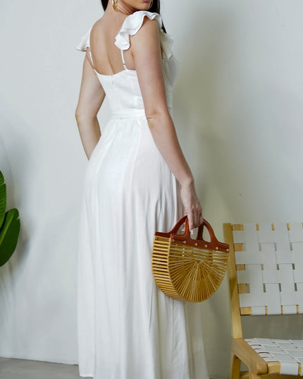 White Corset Ruffle Midi Dress