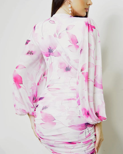 Floral Pink Surplice Mini Dress