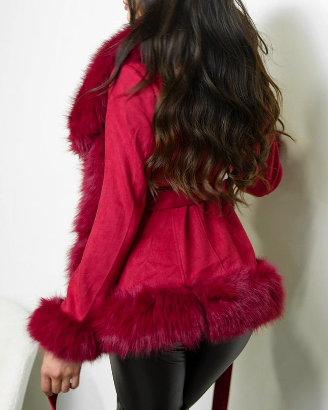 Red Faux Suede Fur Coat